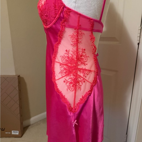 Victoria's Secret Fuchsia Satin Chemise with Lace - Picture 4 of 7